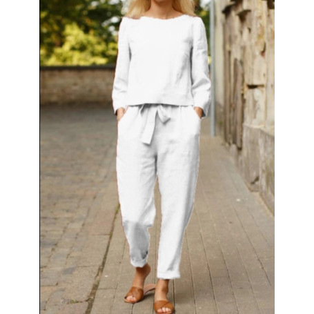 Spring Cotton Linen Women's Tracksuit Suit Long Sleeve Top Loose Pants Set Female Casual Fashion Elegant Ladies 2 Piece Sets