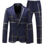 Jacket Vest Pants High Quality Men Suits Fashion Grid Men Slim Fit Business Groom Wedding Plaid Blazers Coat 3 Pieces Sets