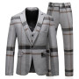 Jacket Vest Pants High Quality Men Suits Fashion Grid Men Slim Fit Business Groom Wedding Plaid Blazers Coat 3 Pieces Sets