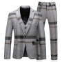 Jacket Vest Pants  High Quality Men Suits Fashion Grid Men Slim Fit Business Groom Wedding Plaid Blazers Coat 3 Pieces Sets