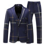 Jacket Vest Pants High Quality Men Suits Fashion Grid Men Slim Fit Business Groom Wedding Plaid Blazers Coat 3 Pieces Sets