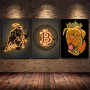 Neon Gold Bitcoin Bull Crypto Canvas Painting Pug Bitcoin Poster and Print Funny Wall Art Picture for Living Room Home Decor