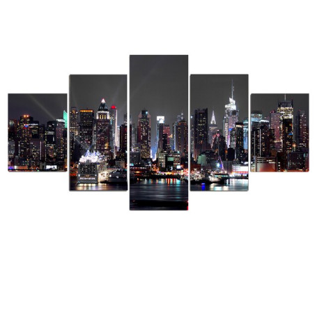 Canvas Painting Wall Art 5 Pieces New York City Construction Scenery Pictures Prints Night View Poster Home Decor Modular Framed