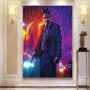 John Wick Movie Poster Keanu Reeves Portrait Gun Shoot In The Neon Rain Prints Canvas Painting Wall Art Pictures Home Decor