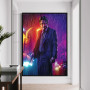 John Wick Movie Poster Keanu Reeves Portrait Gun Shoot In The Neon Rain Prints Canvas Painting Wall Art Pictures Home Decor
