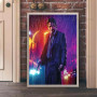 John Wick Movie Poster Keanu Reeves Portrait Gun Shoot In The Neon Rain Prints Canvas Painting Wall Art Pictures Home Decor