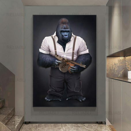 Abstract Gun Monkey Gorilla Animal Poster Mural Canvas Painting Bedroom Children's Room Wall Decoration Canvas Art No Frame Art