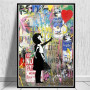 Banksy Artwork Abstract Canvas Posters and Prints Funny Monkeys Graffiti Street Art Wall Pictures for Modern Home Room Decor