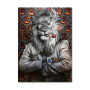 The Rich Businessman Mr. Lion King Smoking Dollar Cigarette Canvas Painting Luxury Animal Wall Art Poster Picture for Home Decor