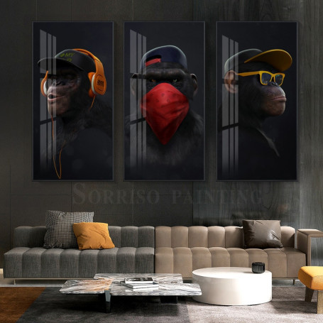 Funny Animal Gorilla Pictures Canvas Oil Paintings Wall Art Posters 3 Wise Monkeys Canvas Prints for Living Room Wall Decoration