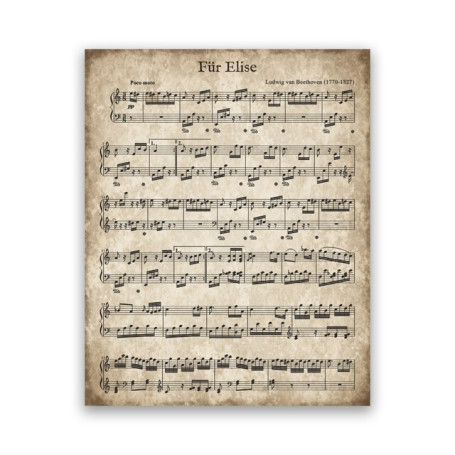Fur Elise Vintage Sheet Music Poster Beethoven Classical Piano Music Print Christmas Painting Picture Song Decoration Canvas