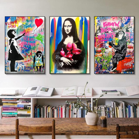 Street Graffiti Pop Art Banksy Canvas Painting Print Mona Lisa Poster Home Decor Wall Art Picture For Living Room Frameless
