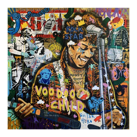 Graffiti Art Canvas Painting God of Guitar Jimi Hendrix Poster Print Abstract Pop Art Figure Wall Art Picture Home Decor Cuadros