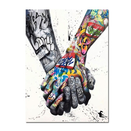 Banksy Love and Kissing Art,Gift for Lover,Colourful Graffiti Canvas Painting Pop Wall Art Posters Prints Living Room Home Decor