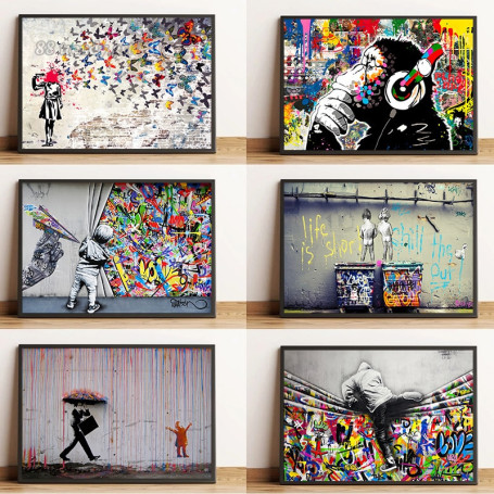 Banksy Artworks Life Is Short chill The Out Graffiti Posters Funny Street Pop Art Canvas Painting Hanging Pictures