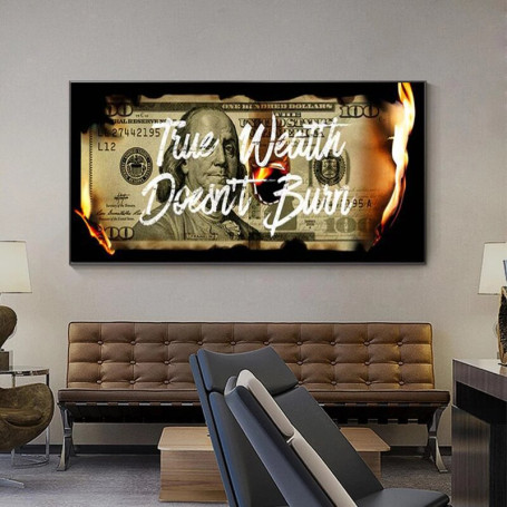100 Dollars Creativity Canvas Painting Real Wealth Motivational Quote's Posters Burning Money Wall Art