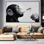Abstract Animal Art Canvas Painting Monkey Orangutan Smoking Cigar Poster Prints Wall Art Picture