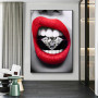 Pop Art Sexy Red Blue Lips Diamond Bite Canvas Paintings Prints Wall Pictures