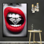 Pop Art Sexy Red Blue Lips Diamond Bite Canvas Paintings Prints Wall Pictures