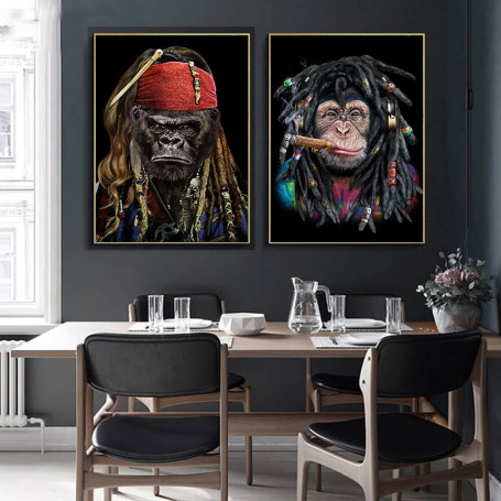 Monkey Wall Art Apes Smoking Canvas Painting Posters and Prints Gorilla Chief Officer Animal Picture