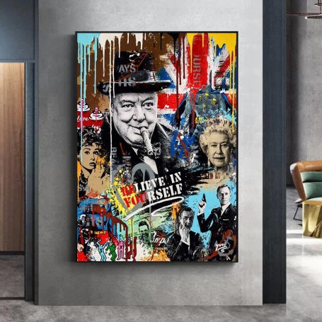 Famous Movie Star Graffiti Poster England Queen Elizabeth Canvas Painting Street Pop Art Wall Picture