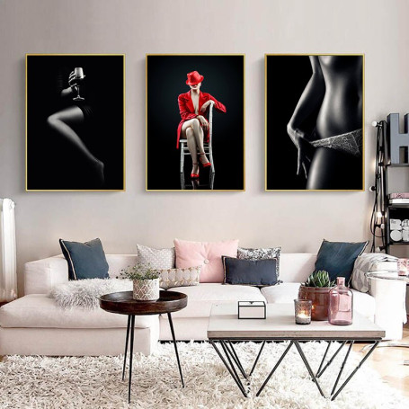 Black Sexy Nude Women Figure Canvas Painting Posters and Prints Modern Wall Art Pictures