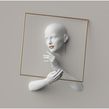 Abstract Artwork In Gold Frame White Woman Canvas Painting  Poster and Prints Wall Picture Modern Living Room Home Decor Cuadros