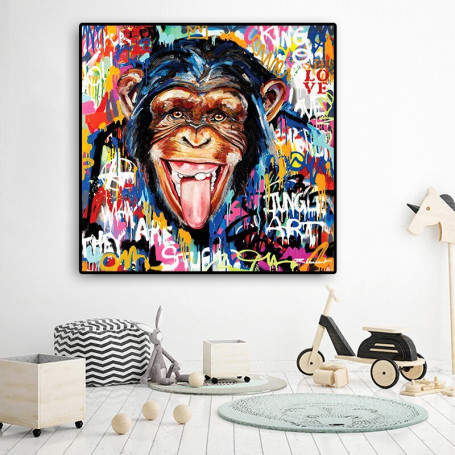 Printing Popular Wall Art Living Room Pictures Graffiti Street Art Abstract Cute Monkey Canvas Painting Poster