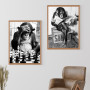 Black White Funny Monkey Read Newspaper Play Chess Poster and Print North Wall Art Canvas Painting