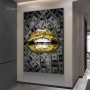 Luxury Wall Decoration Painting Golden Silver Lips Art Canvas Painting Hundred Dollar Money Background Mouth Posters Home Decor