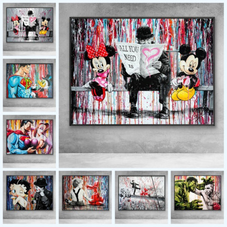 Graffiti Art Disney Funny Mickey Mouse Wall Art Canvas Printings Posters and Print Wall Art