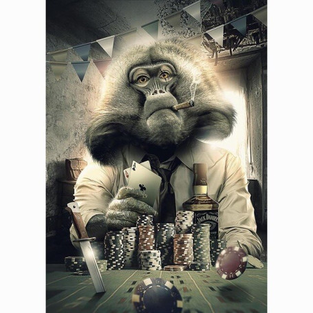 Graffiti Art Smoking Monkey Playing Cards Billiard Room Bar Canvas Painting Abstract Animal Wall Art Posters Parlor Decoration