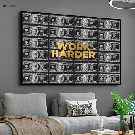 Work Hard Motivational Quotes Money Art Canvas Painting  Money Never Sleeps Wall Art Posters Modern Office Home Decor Pictures