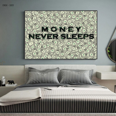 Work Hard Motivational Quotes Money Art Canvas Painting  Money Never Sleeps Wall Art Posters Modern Office Home Decor Pictures