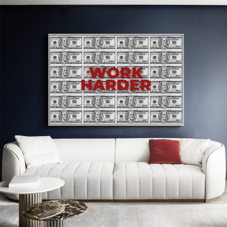 Work Hard Motivational Quotes Money Art Canvas Painting  Money Never Sleeps Wall Art Posters Modern Office Home Decor Pictures
