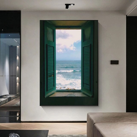 Nordic Window Outside Landscape Sea Canvas Painting Seascape Posters and Prints Wall Picture Living Room Home Decor No Frame