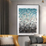 Modern Blue 3D Effect Wood Blocks Abstract Canvas Prints Wall Art