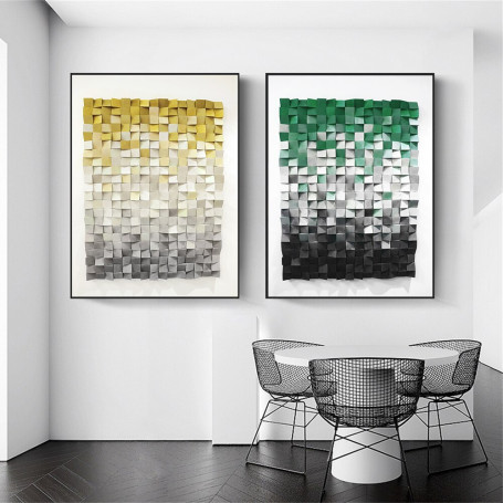 Modern Blue 3D Effect Wood Blocks Abstract Canvas Prints Wall Art