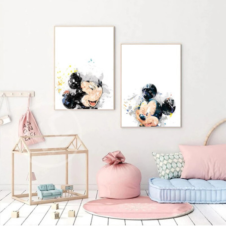 Watercolor Mickey Mouse Cartoon Canvas Paintings Minnie Mouse Poster and Prints Wall Art