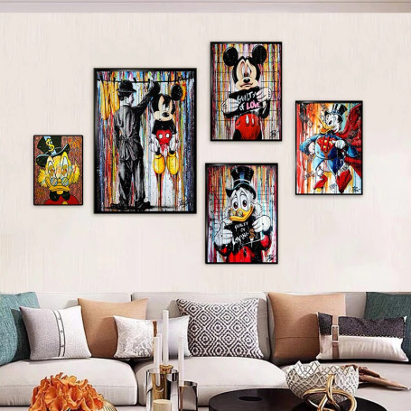 Graffiti Art Disney Mickey Mouse and Donald Duck Street Art Poster and Print Wall Art Picture Canvas Paintings