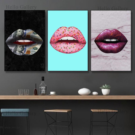 Fashion Lips Wall Art Pop Canvas Painting Money Flower Graffiti Lip Poster Print Picture