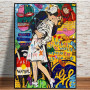 Couple Kissing Street Graffiti Art Posters and Prints Funny Canvas Painting