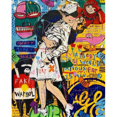 Couple Kissing Street Graffiti Art Posters and Prints Funny Canvas Painting