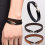 Genuine Leather Bracelet for Men Retro Black Brown Orange Color Cuff Bracelet Classic Hooks Wristband Men Women Jewelry Gifts