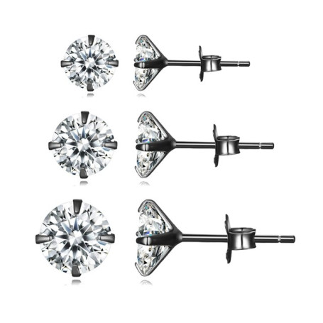 bamoer 3 Pairs Stud Earrings Set 925 Sterling Silver Stone CZ Minimalist Dazzling Fashion Earrings 4mm 5mm 6mm Diameter BSE166