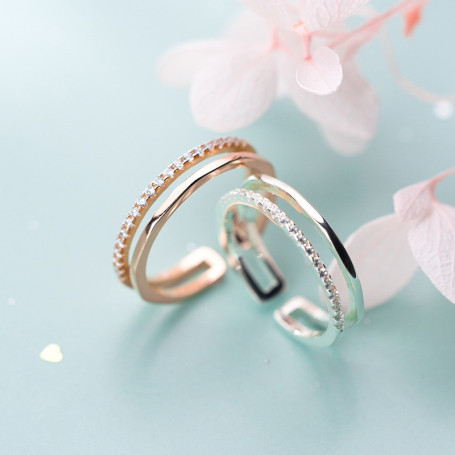 50-57mm Double Layer 925  Silver Rings Beautiful Wedding Women Ring Adjustable Fine In Jewerly