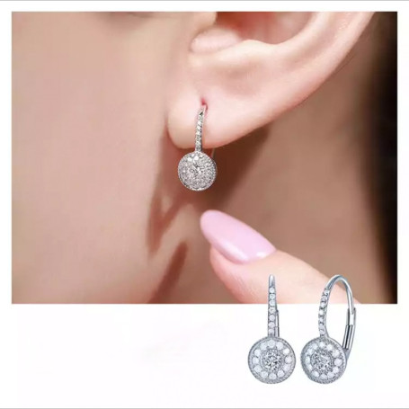925  Silver Round Crystal Hoop Earrings For Women