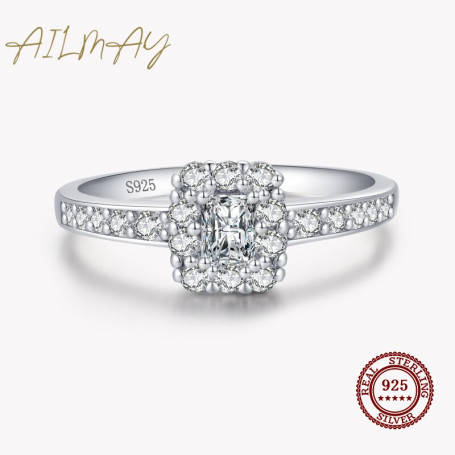 Wedding Ring 925 Silver AAAAA Zirconia Rectangle Finger Ring For Women Wedding Promise Statement Jewelry Gift
