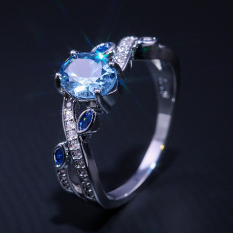 Luxury Big silver 925 original Rings with Blue Colors CZ Zircon Stone for Women Fashion Wedding Engagement Rings Gifts