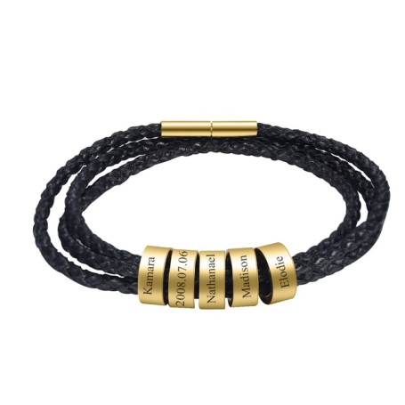 Personalized Mens Braided Leather Bracelet, Father's Day gift Christmas Gift, For Boyfriend Husband Custom Beads Charm For Men